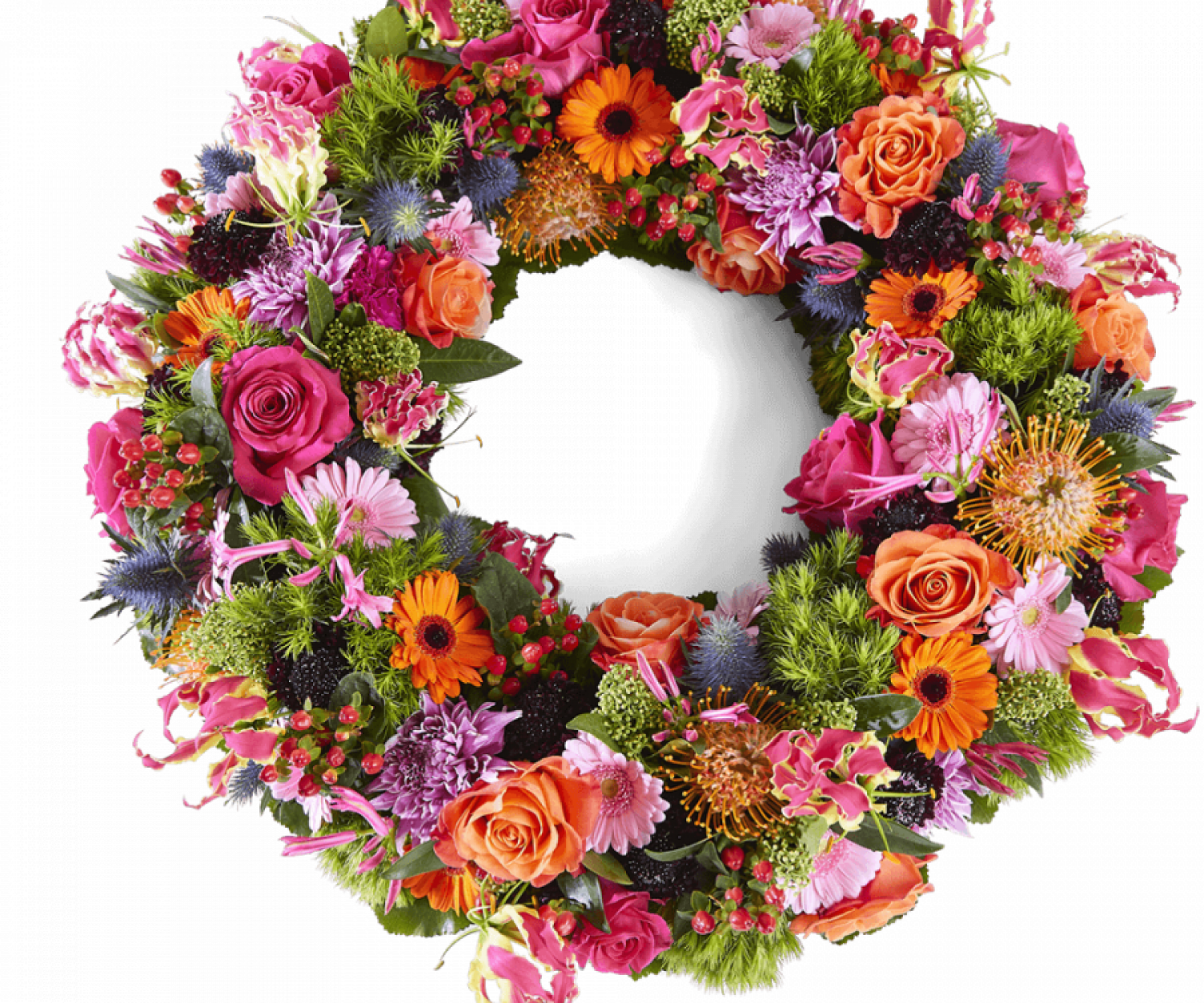 Colorful Round Wreath with Flowers